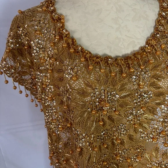 Vintage gold beaded sequin bolero shrug cape top one size glam - Picture 5 of 7